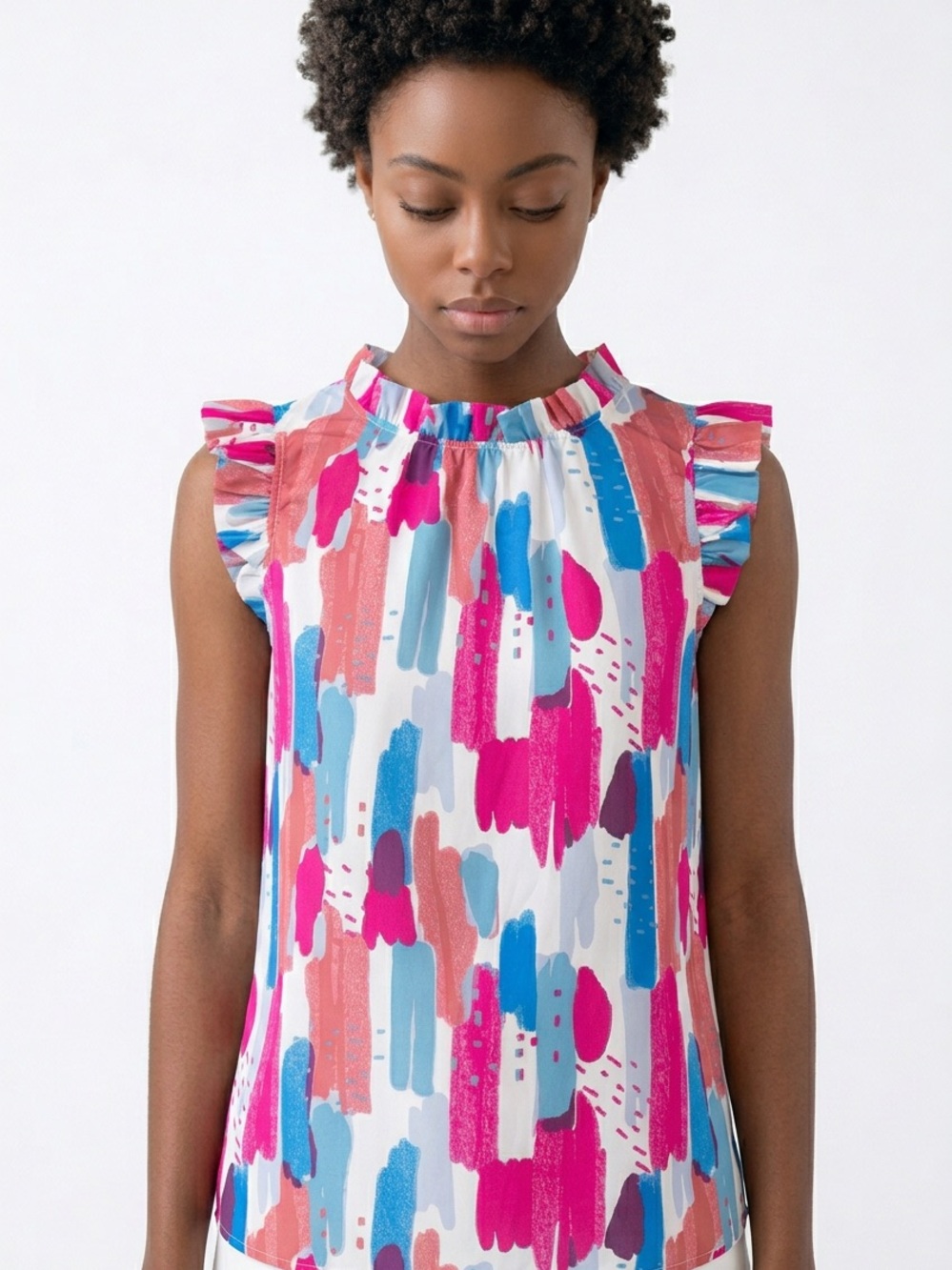 UNBRANDED | NEW Multicolor Ruffle Trim Blouse Sleeveless Women’s Size Medium